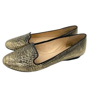 Gianni Bini Gold Black Metallic Snake Print Comfort Slip On Flats